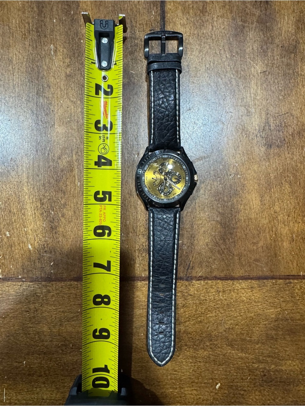Men's Black Leather Strap Watch with Gold Face - Sleek Everyday Style
